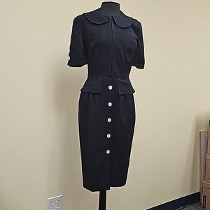 Vintage Valentino Dark Blue Peplum Dress Size 8